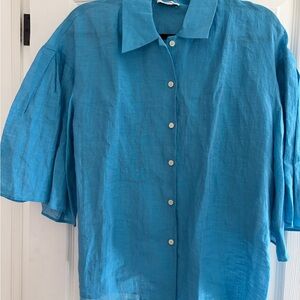 Sandro Teal Linen Top
